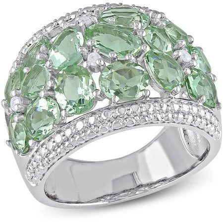 Tangelo 6 Carat T.G.W. Oval, Pear and Trilliant-Cut Green Amethyst and Diamond-Accent Sterling Silver Fashion Ring