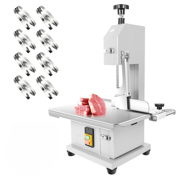1500W 110V Stainless Steel Electric Bone Saw Machine, Meat Bandsaw with 0.04"-4" Thickness & 8 Saw Blades, Frozen Meat Cutter, Meat Cutting Machine for Beef, Turkey, Food Processing