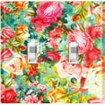 thumbnail image 1 of Metal Light Switch Plate Outlet Cover Colorful Rose Leaves Wallpaper ROS045, 1 of 13