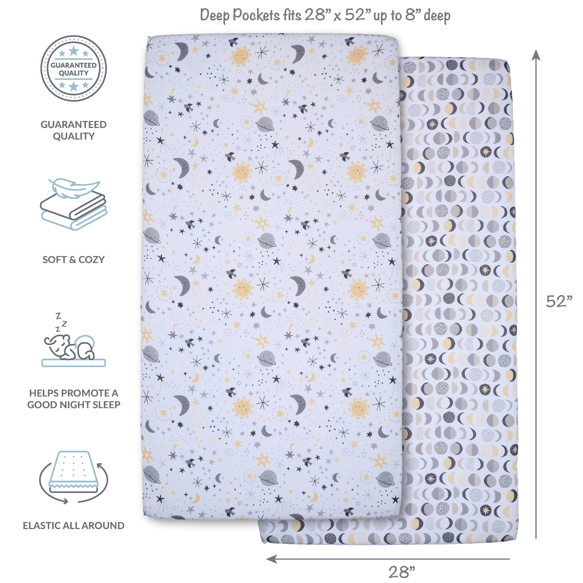 Bedtime Originals Celestial Moon/Stars 2-Pack Fitted Crib/Toddler Sheet Set