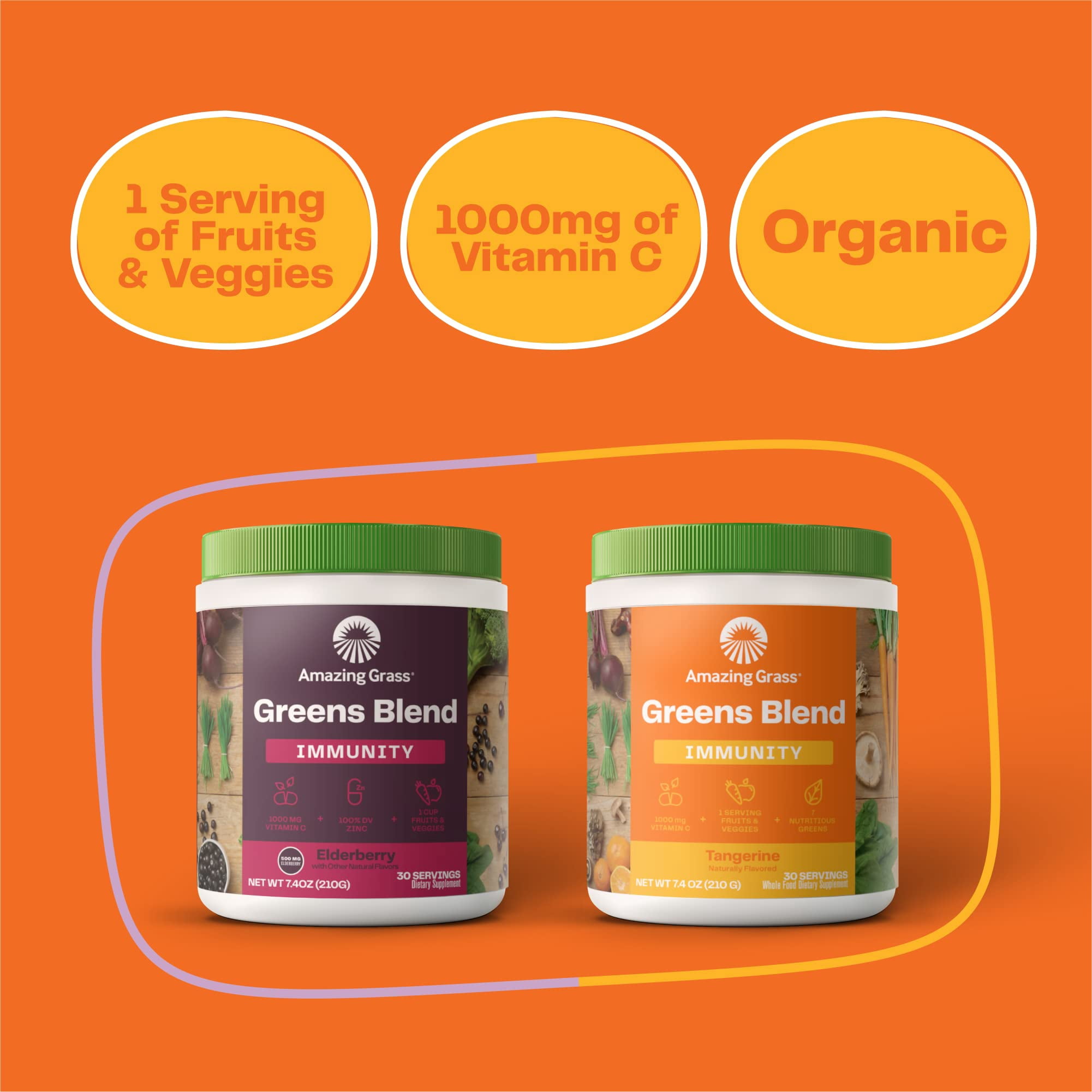 Amazing Grass, Greens Blend Immunity, Immunity, Tangerine, 7.4 oz, 30 Servings
