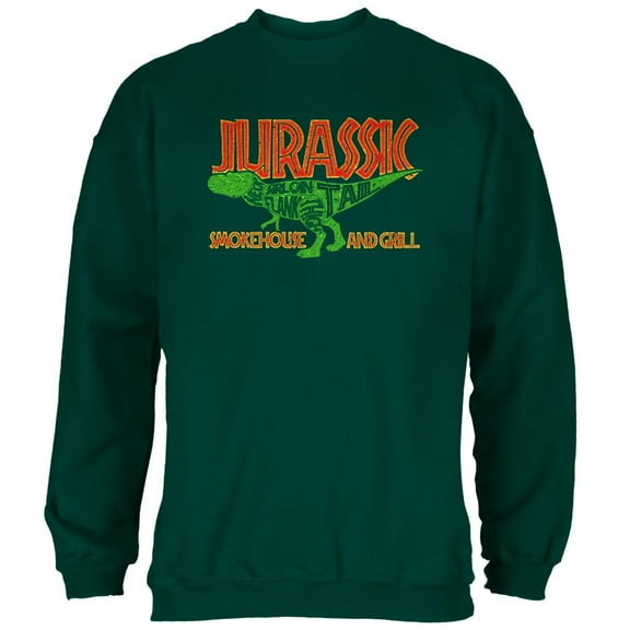 Jurassic Smokehouse and Grill Mens Sweatshirt Forest Green 2XL