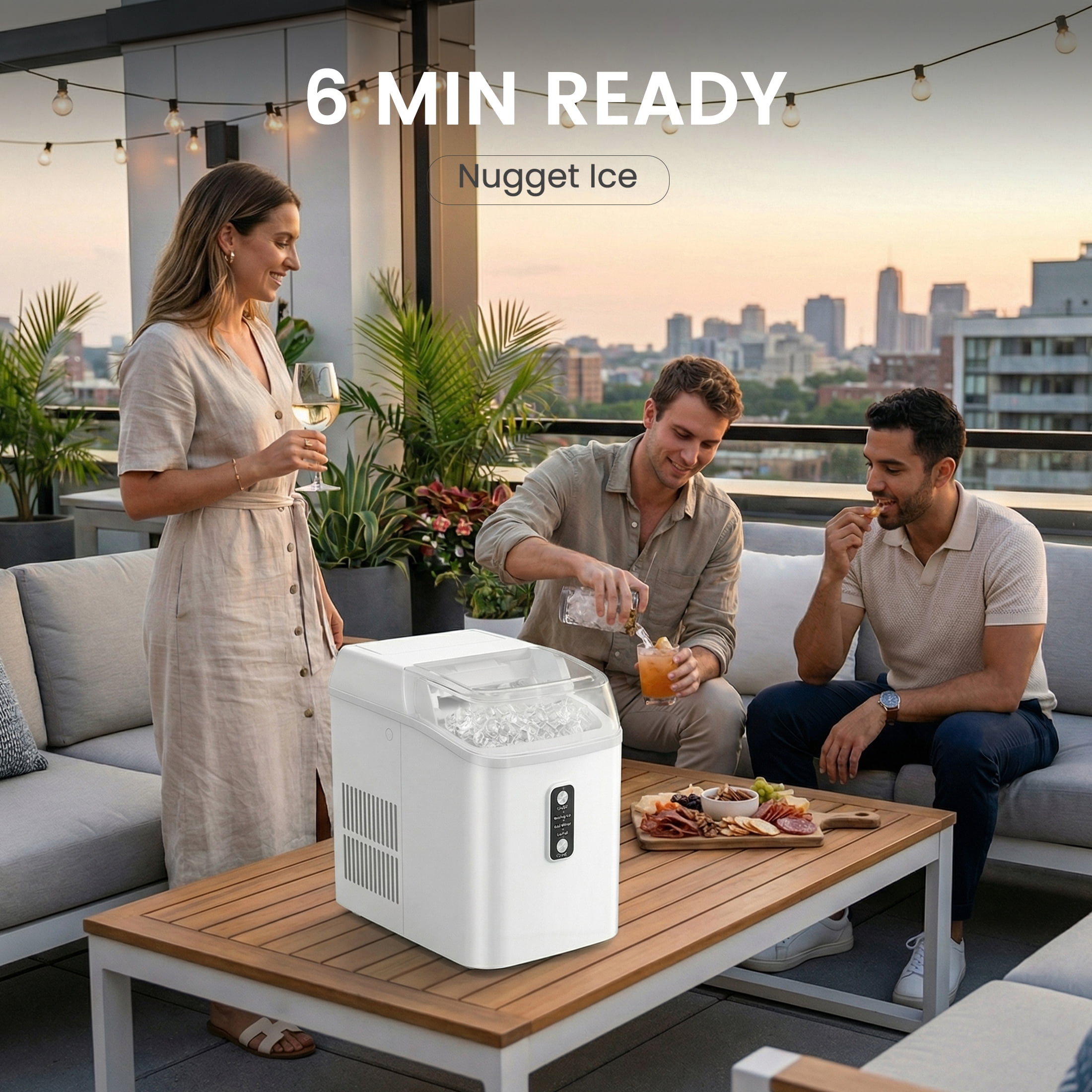 edx Nugget Ice Maker Countertop, 26 lbs/24H , Self-Cleaning Ice Maker , Includes Ice Scoop & 2.65 lbs Removable Basket, White