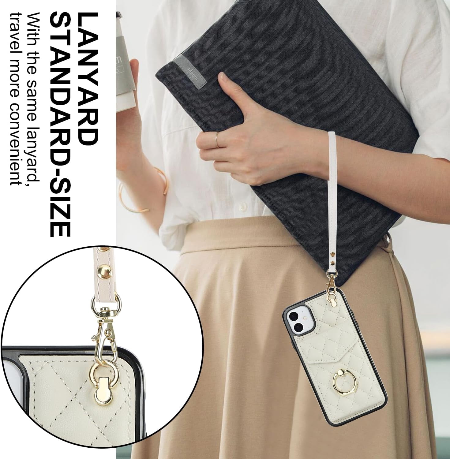 MYKOMI Phone Case For IPhone 12 Pro IPhone12 6.1 Wallet Cover With HD Screen Protector Crossbody Wrist Strap Ring RFID Blocking Card Holder Cell IPhone12pro 5G I 12s 12pro Women