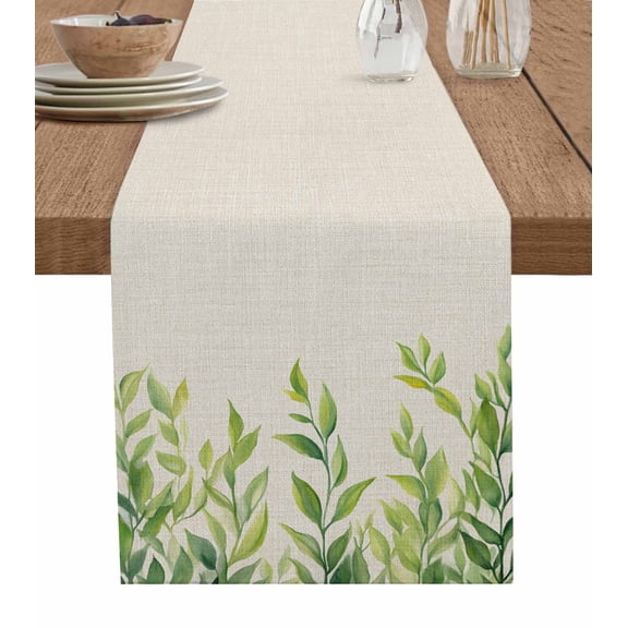 Summer Green Leaves Table Runner 60 Inches, Retro Pastoral Nature Leaf Vines Bed Runner Dresser Scarves Tabletop for Indoor Outdoor Parties/Ceremony/Banquet, 13" x 60"