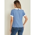 thumbnail image 4 of DARING DIVA Women's Peter Pan Collar Polka Dots Short Sleeve Tops XS Dusty Blue, 4 of 6