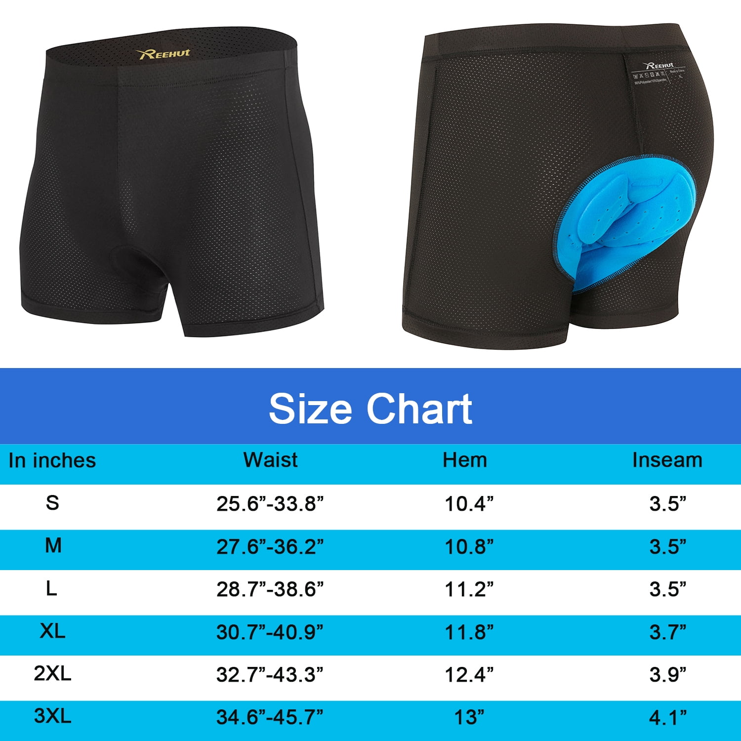 REEHUT Men/'s 3D Padded Bicycle Cycling Underwear Shorts M Waist 27.2/"-36.2/"