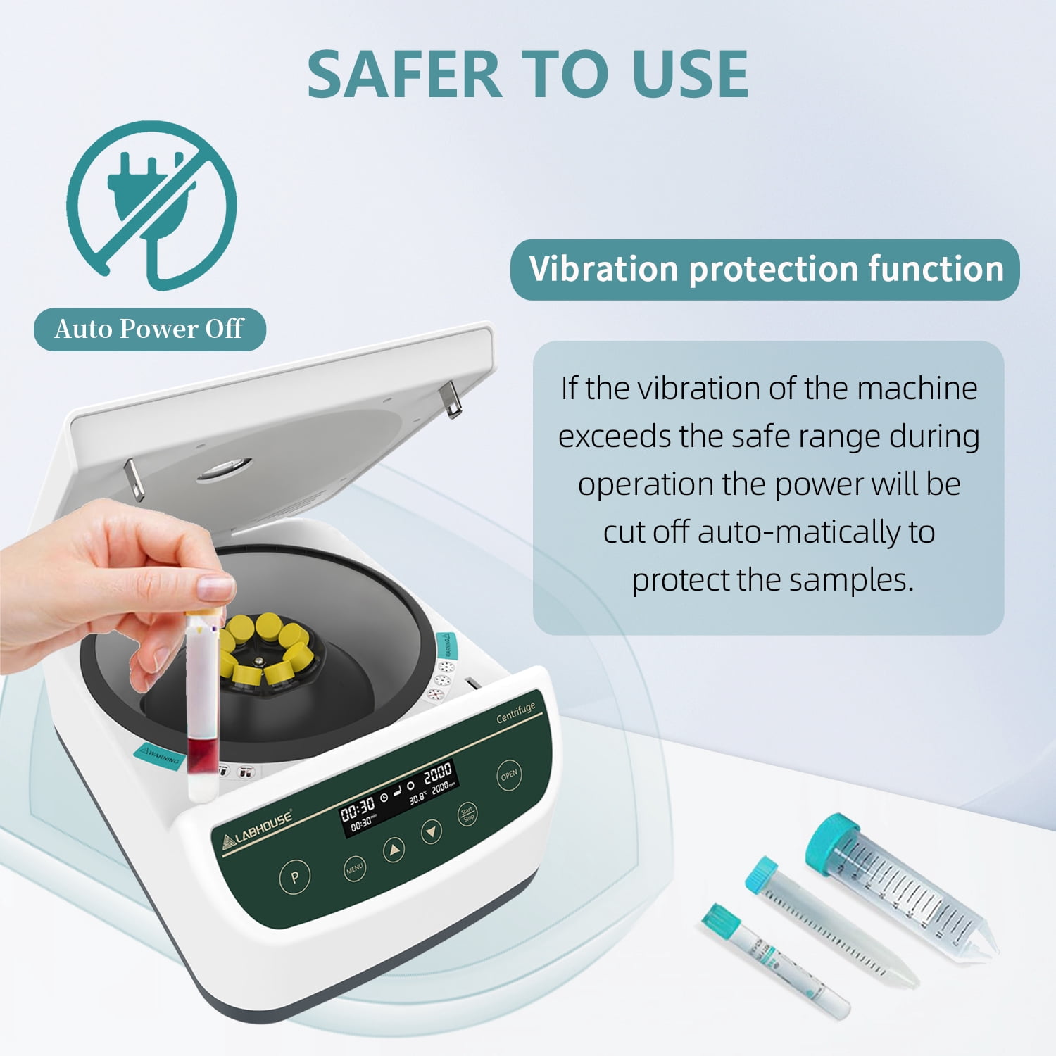 LABHOUSE Centrifuge Machine PRP PRF 2ml-5ml/10ml/15mlx8, Digital Speed 500-4000rpm 1967xg RCF Benchtop Centrifuge with 9-Program Storage & Timer 30sec-99min for Labs Use