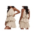 thumbnail image 3 of Womens Sleeveless Chiffon Dress with Ruffle Hem Elegant Evening Gown Party Maxi Dress Cream White M, 3 of 7