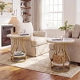 thumbnail image 4 of Tribesigns 2-Tier Round Side Table, Industrial End Table Bedside Table with Metal Frame & Open Shelf for Couch Side, Living Room (2PCS, White & Gold), 4 of 6