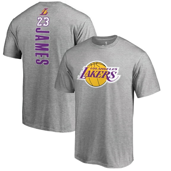 Men's LeBron James Heather Gray Los Angeles Lakers Backer Name & Number T-Shirt