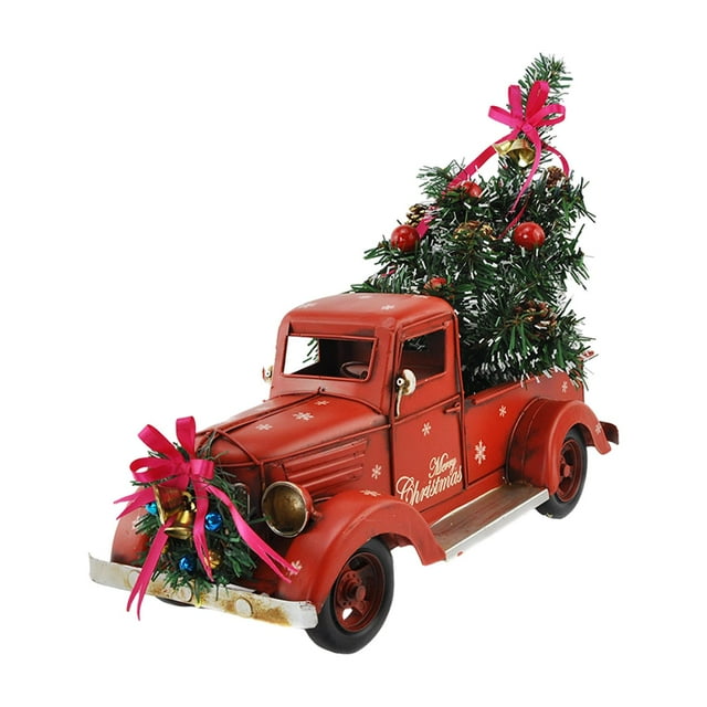 Camión retro navideño, camioneta de granja, coleccionable con adorno de de Navidad para mesita de noche con repisa