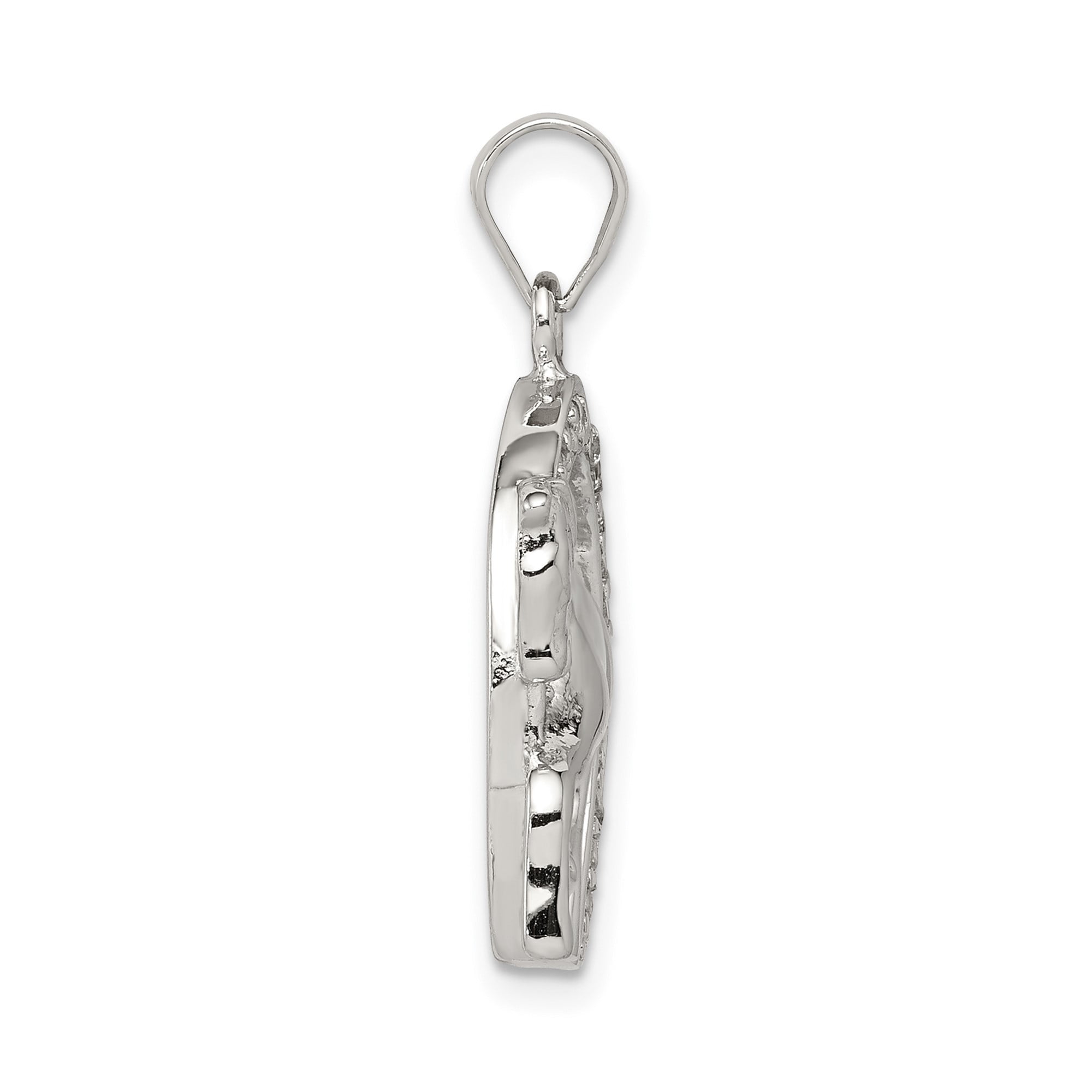 925 Sterling Silver Prancing Horse Pendant Charm with Cubic Zirconia Horseshoe