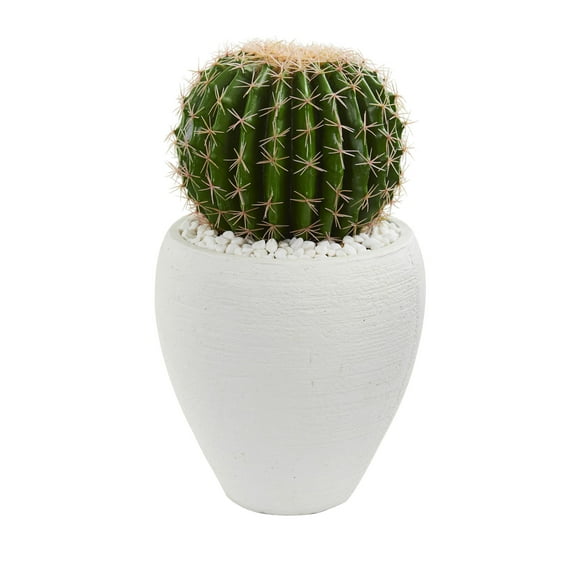 Nearly Natural Cactus Artificial Plant in White Planter