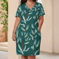 thumbnail image 3 of Teal Leaves Red Stems Pattern Repeat Women's Summer Short Sleeve Casual Dresses Party Dress, 3 of 5