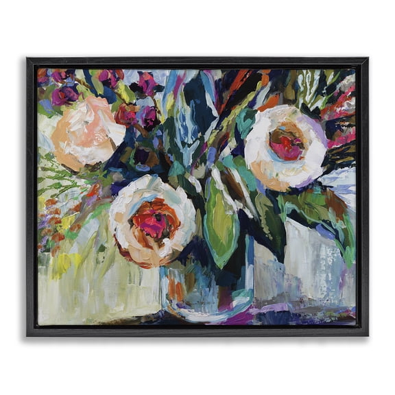 Stupell Industries Contemporary Modern Fiesta Flowers Black Floating Frame Canvas Art, 21 x 17, by Jeanette Vertentes