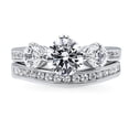 thumbnail image 2 of BERRICLE Sterling Silver 3-Stone Wedding Engagement Rings 1.25 Carat Round Cut Cubic Zirconia CZ Ring Set for Women, Rhodium Plated Size 8.5, 2 of 13