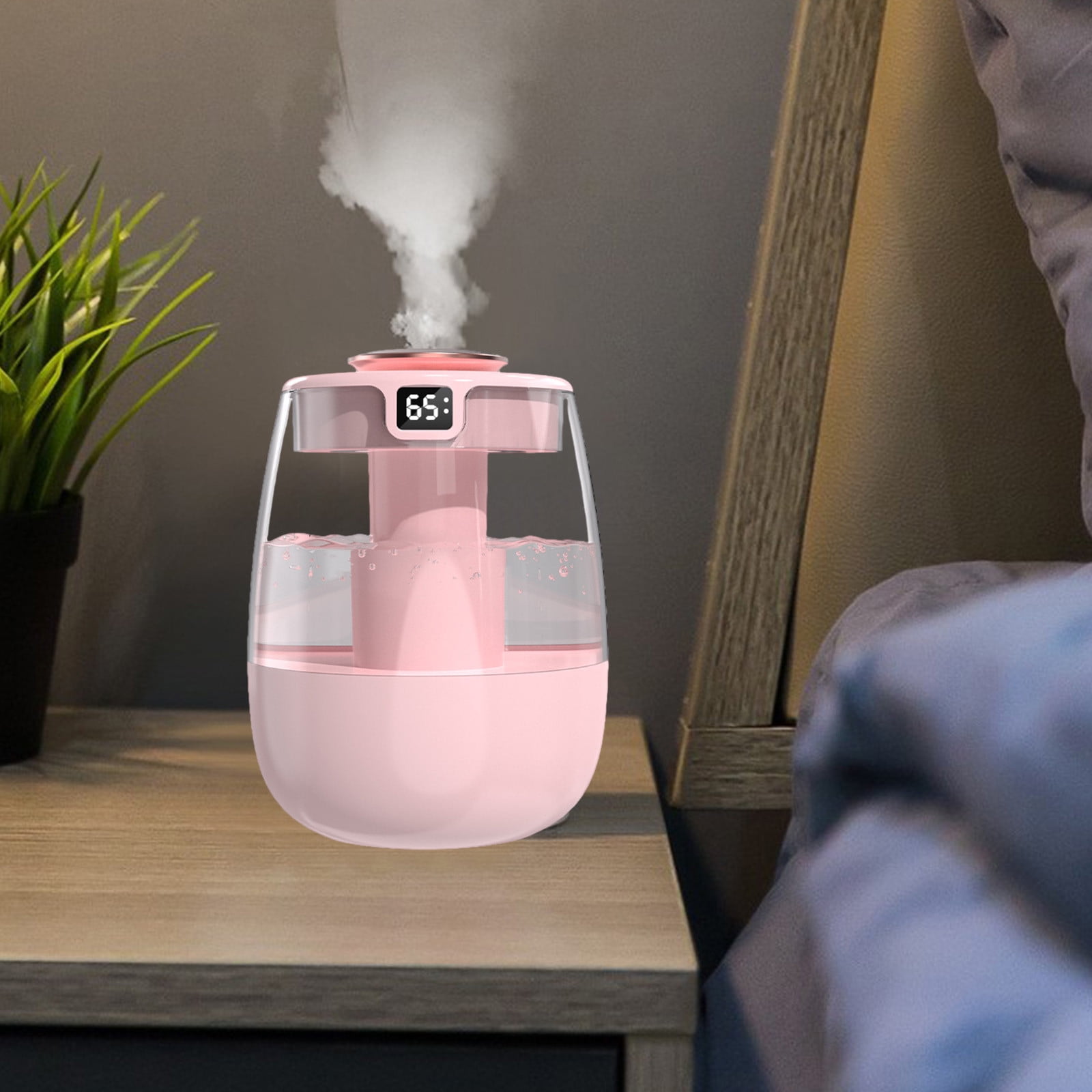 USB Humidifier with Humidity Display, Quiet Cool Mist, 2L Capacity, Easy to Clean, Continuous/Intermittent Mist Modes, Night Light, for Bedroom Office Plants Travel Car