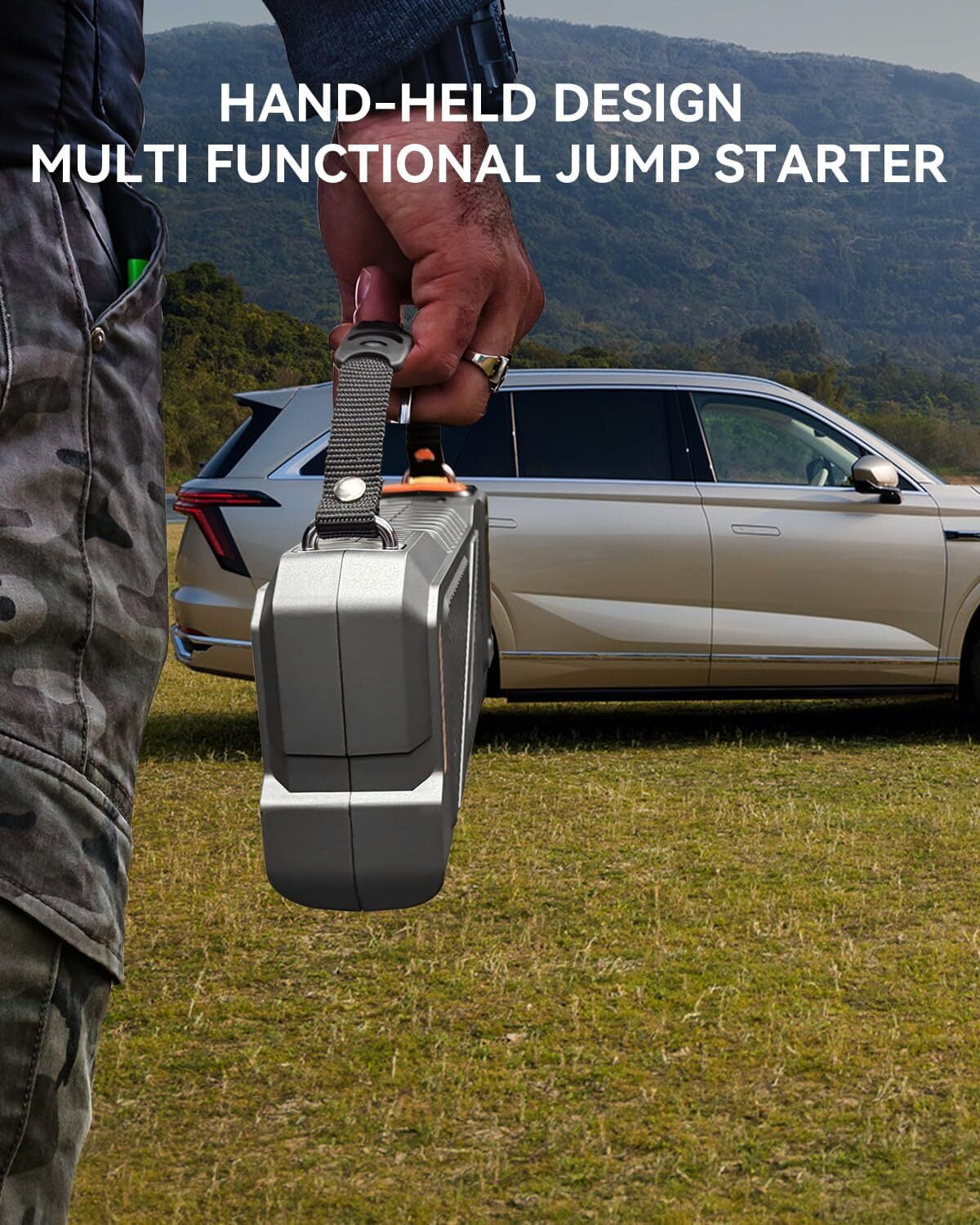 Pabulum 9000A Car Battery Jump Starter (for All Gas or up to 12L Diesel) Powerful Jumper Box with 150PSI Air Compressor and Smart Charger, 12V Vehicle Power Pack with Extended Cable and LED Light