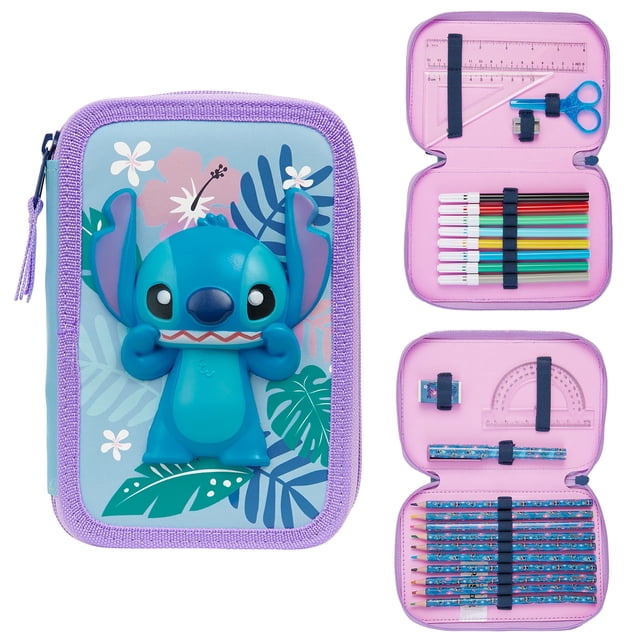 Estuche para lápices Disney lleno con material escolar para niñas azul