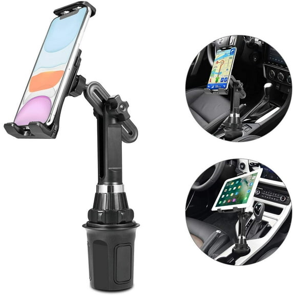 Luxmo 2-in-1 Car Cup Holder Phone Mount, Universal Car Mount Adjustable Gooseneck Cup Holder Cradle Stand for Cell Phone iPad Pro 10.5 9.7 Air Mini Samsung Galaxy Tab