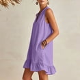 thumbnail image 6 of Sokhug Womens Sleeveless V Neck Dress Cotton Blend Ruffle Hem Casual Tunic Dress With Side Pockets Summer Beach Dresses, 6 of 7