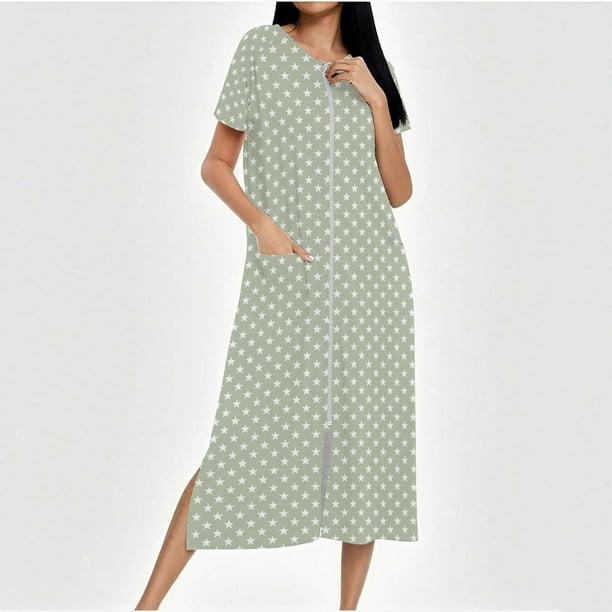 Camisón largo con cremallera para mujer, bata de punto, largo completo, color degradado, con bolsillos