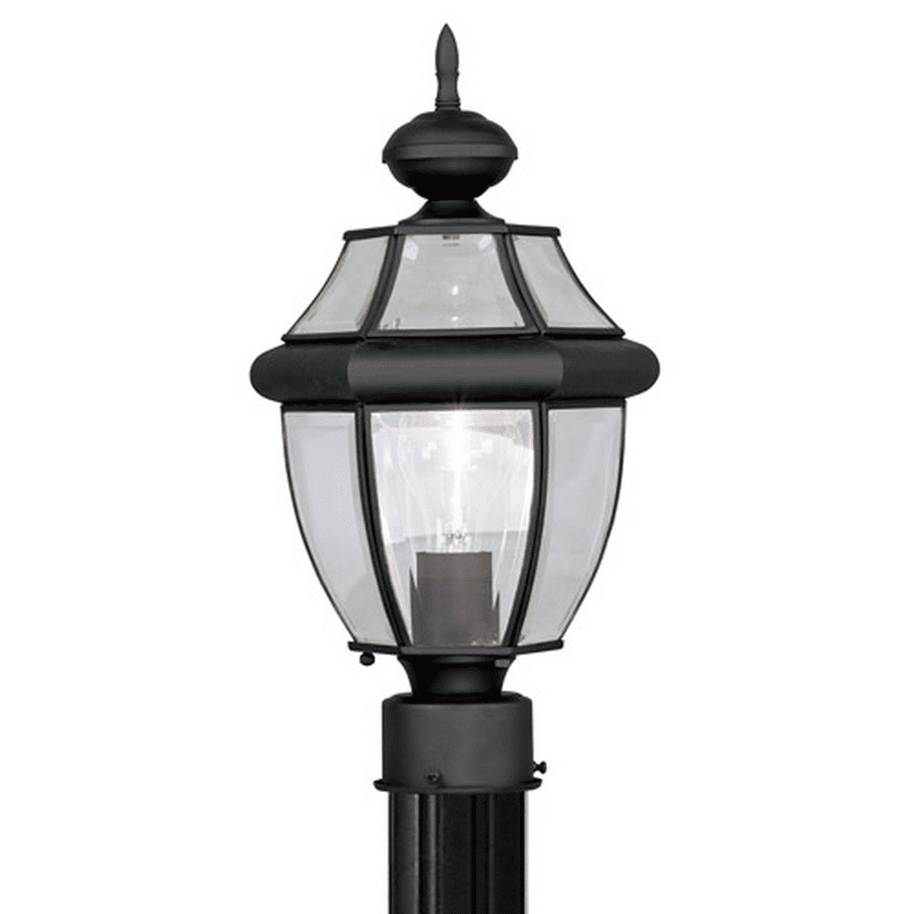 Outdoor Post 1 Light With Clear Beveled Solid Brass Black size 8.5 in