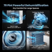 HUMSURE 70 Pints Dehumidifier for Basements with Drain Hose, Large Dehumidifier Covers up to 4500 Sq. Ft, Auto Defrost, 24H Timer, White