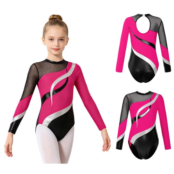 iiniim Marble Print Gymnastics Leotard for Girls Sparkle Dance Bodysuit Dancewear 6-16 Hot Pink 16