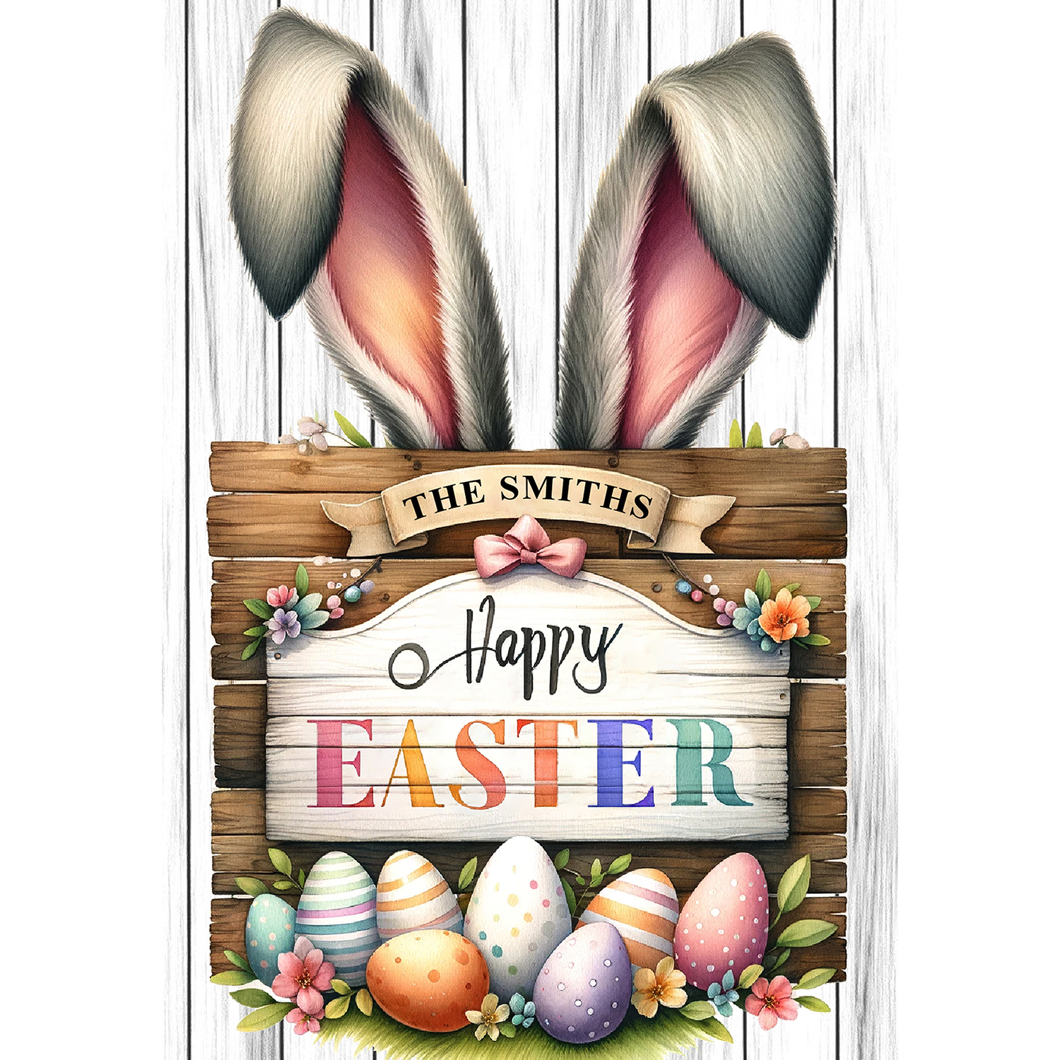 America Forever Easter Bunny House Flag Double Sided, 28 x 40 inch Happy Easter Bunny Ears Flag, Personalized Family Name Easter Eggs, Farmhouse Easter Yard Flag