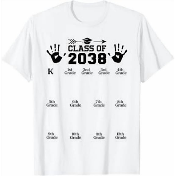 Class Of 2038 Grow With Me Handprint School Years Keepsake Unisex T-Shirt, up to size 5XL