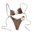 thumbnail image 4 of IDALL Bikini Sets Bathing Suit Solid Color Rose Drawstring One Swimsuit Bikini Bikini Womens Swimsuits Micro Bikini Coffee L, 4 of 6