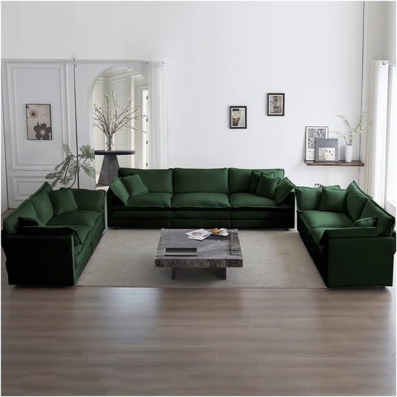 JERFIT 7-Piece Modular Chenille Sofa Set in Green, 2 Loveseats & 1 Couch for U-Shape Living Room, Deep Seat Sectional