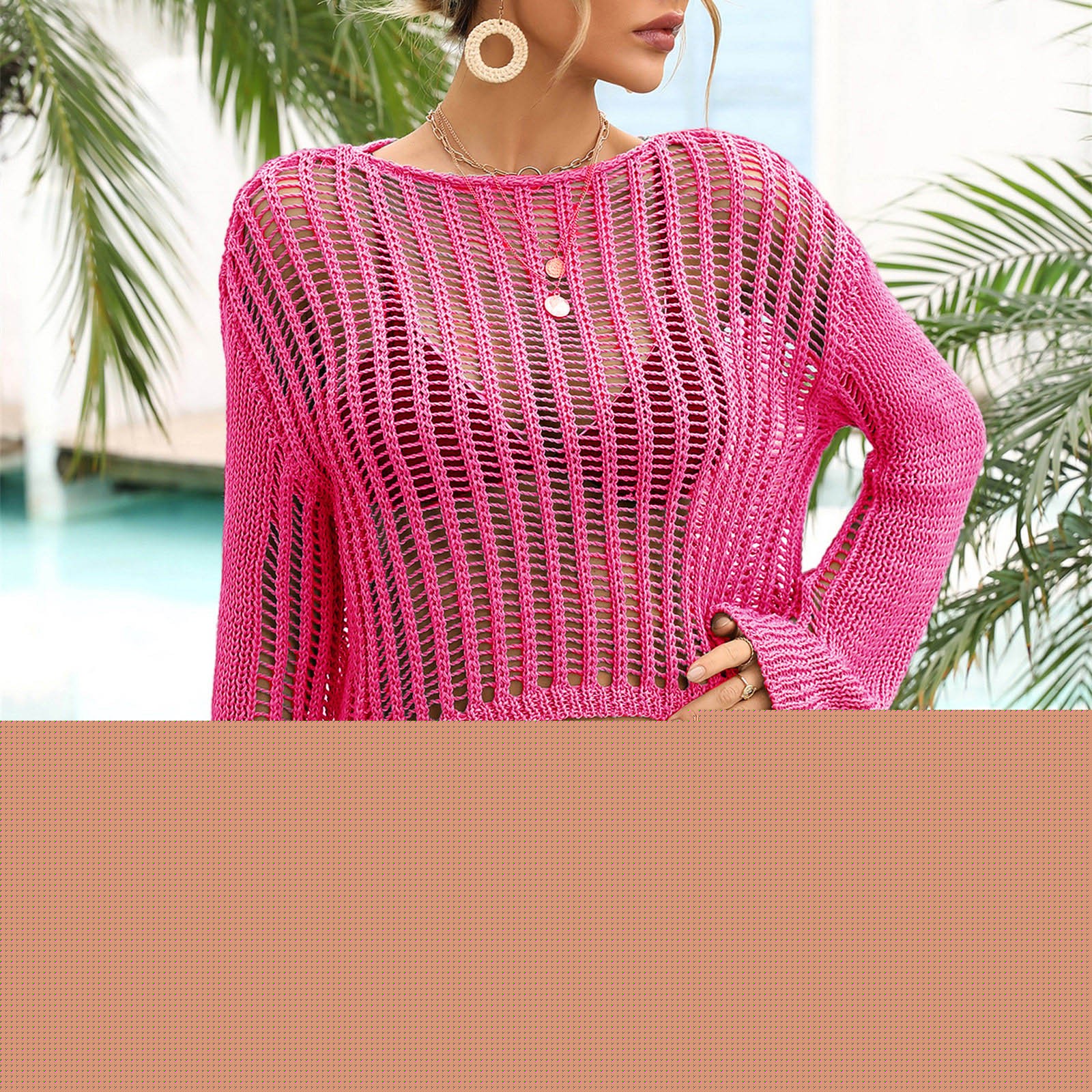 thumbnail image 4 of EGNMCR Maillot de Bain Sortie de Plage pour Femmes Mode Féminine Manches Trois-Quarts Col Rond Rétro Imprimé de Pâques Hauts Amples Blouse Manches Trois-Quarts, 4 of 4