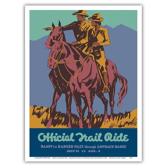 Banff to Badger Pass Trail Ride - Canadian Pacific Railway - Vintage Railroad Travel Poster by Charles James Greenwood c.1935 - Master Art Print (Unframed) 9in x 12in