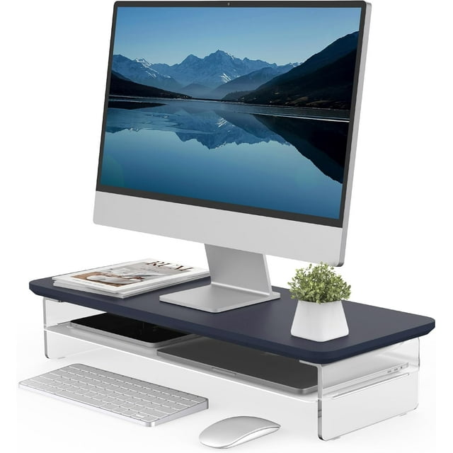 Monitor Stand - Acrylic Dual Monitor Riser . Acrylic Monitor stand with Storage Organizer for Computer Laptop Printer TV Oak