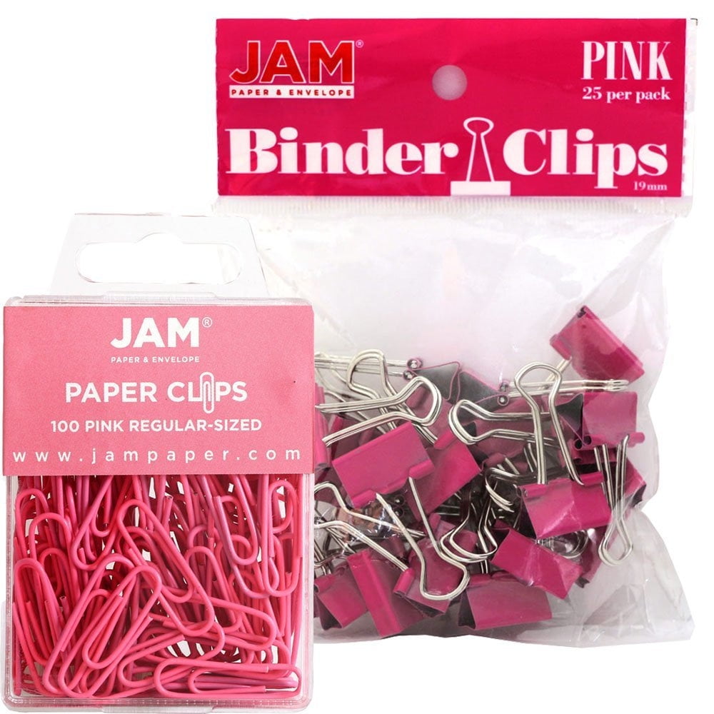 JAM Office Desk Supplies, Pink, 2/Pack, 1 Paper Clips & 1 Binder Clips