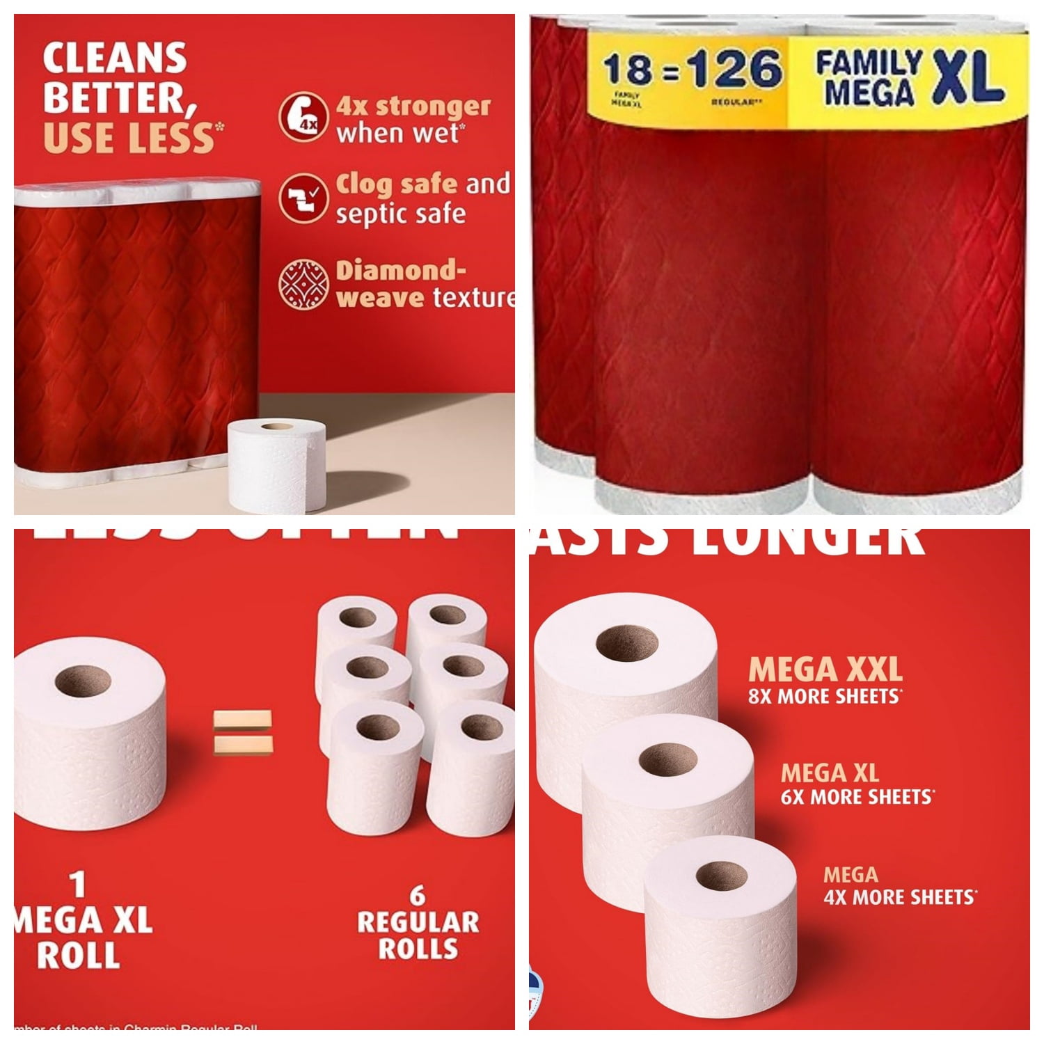 Toilet Paper Ultra Strong Clean Touch, 18 Family Mega XL Rolls = 126 Regular Rolls (Packaging May Vary)