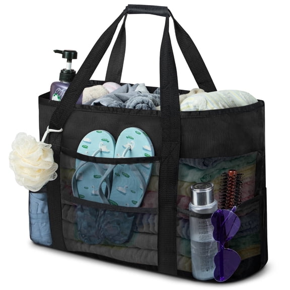 Loritta Beach Bag for Women Foldable Large Tote Bag with Multiple Pockets Waterproof Mesh Bag Portable for Summer Beach Picnic Camping