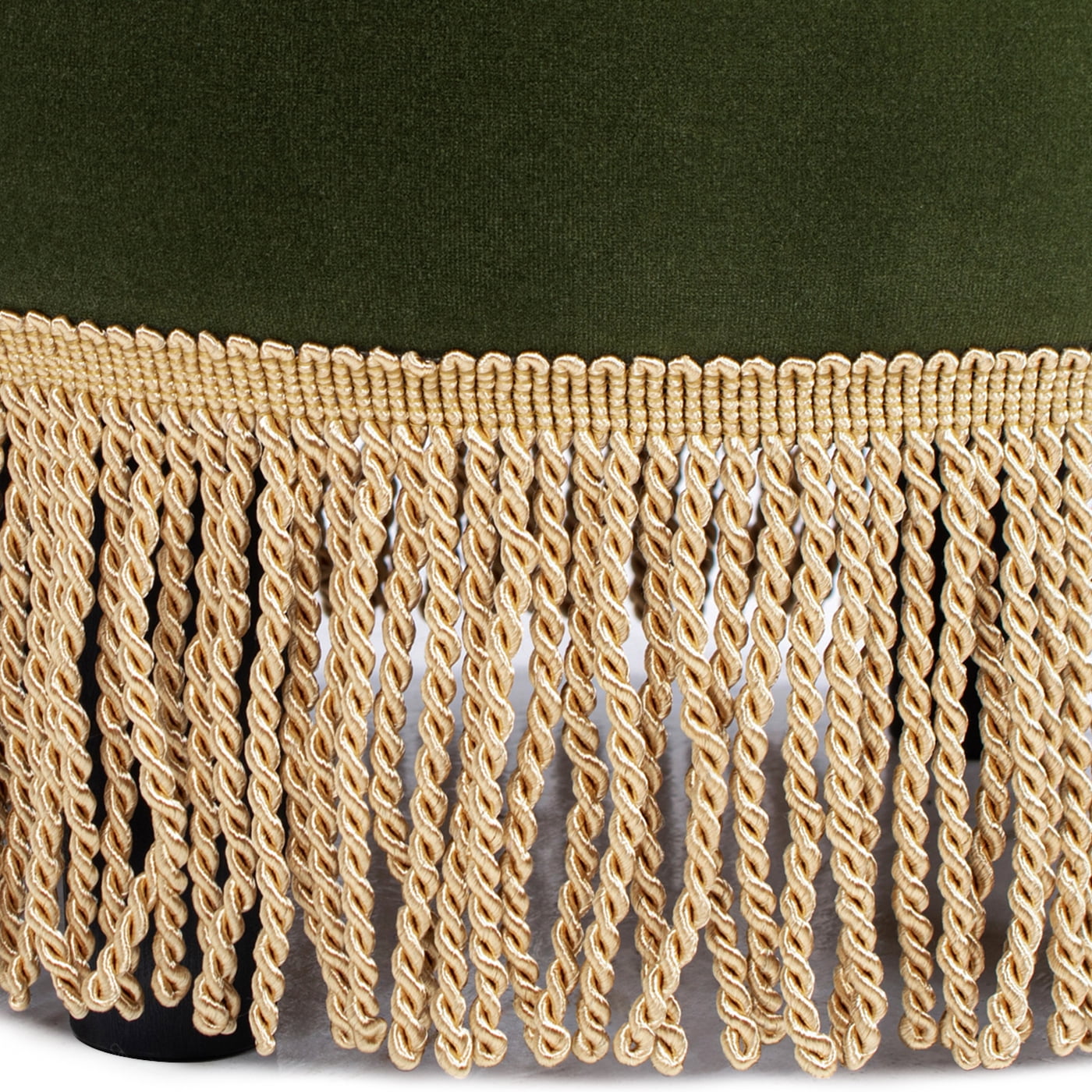 Jennifer Taylor Home Edward 17.5" Round Upholstered Ottoman with Bullion Fringe, Olive Green Performance Velvet