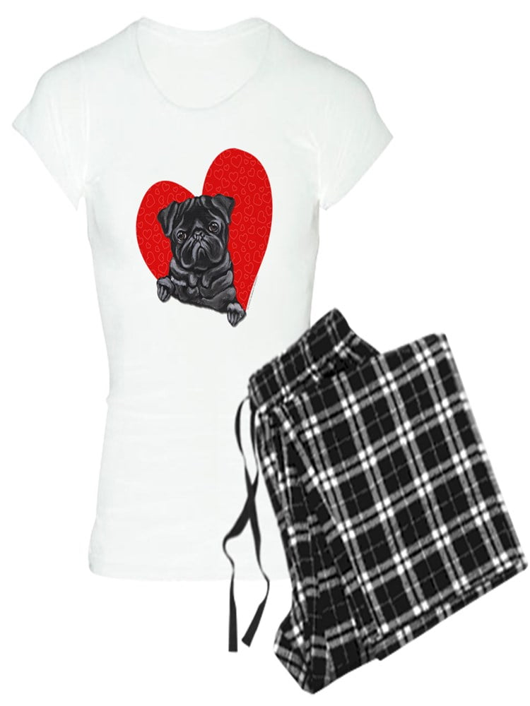 CafePress Black Pug Heart Womens Dark Pajamas Womens PJs