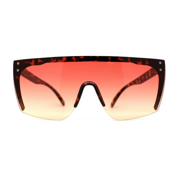 Womens Oversize High Temple Flat Top Shield Diva Sunglasses Tortoise Red Orange