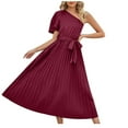 thumbnail image 5 of EGNMCR Robes de Fête pour Femmes Robe d'Été pour Femmes Ajustée Plissée avec Ceinture Robe à Manches Courtes à une Épaule, 5 of 5