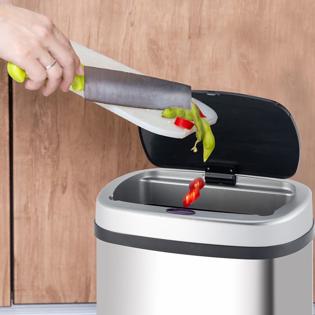 Private Jungle Smart Trash Can Cylindrical Ordinary Mirror Barrel Body Φ30.5x78 Stainless Steel ABS Material Waterproof Induction Type Automatic,Silver
