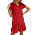 thumbnail image 3 of yillto Women's Summer Dress Puff Short Sleeve V Neck Ruffle Hem Loose Flowy Elegant Mini Dresses, 3 of 7