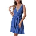thumbnail image 1 of Vestido midi bohemio sin mangas con escote en V y tirantes ajustables de INSPIRE CHIC, 1 of 6