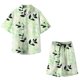 thumbnail image 5 of Conjunto casual de blusa y pantalones de playa de manga corta con estampado de botones para hombre Pompotops  oipoqjl35923, 5 of 5