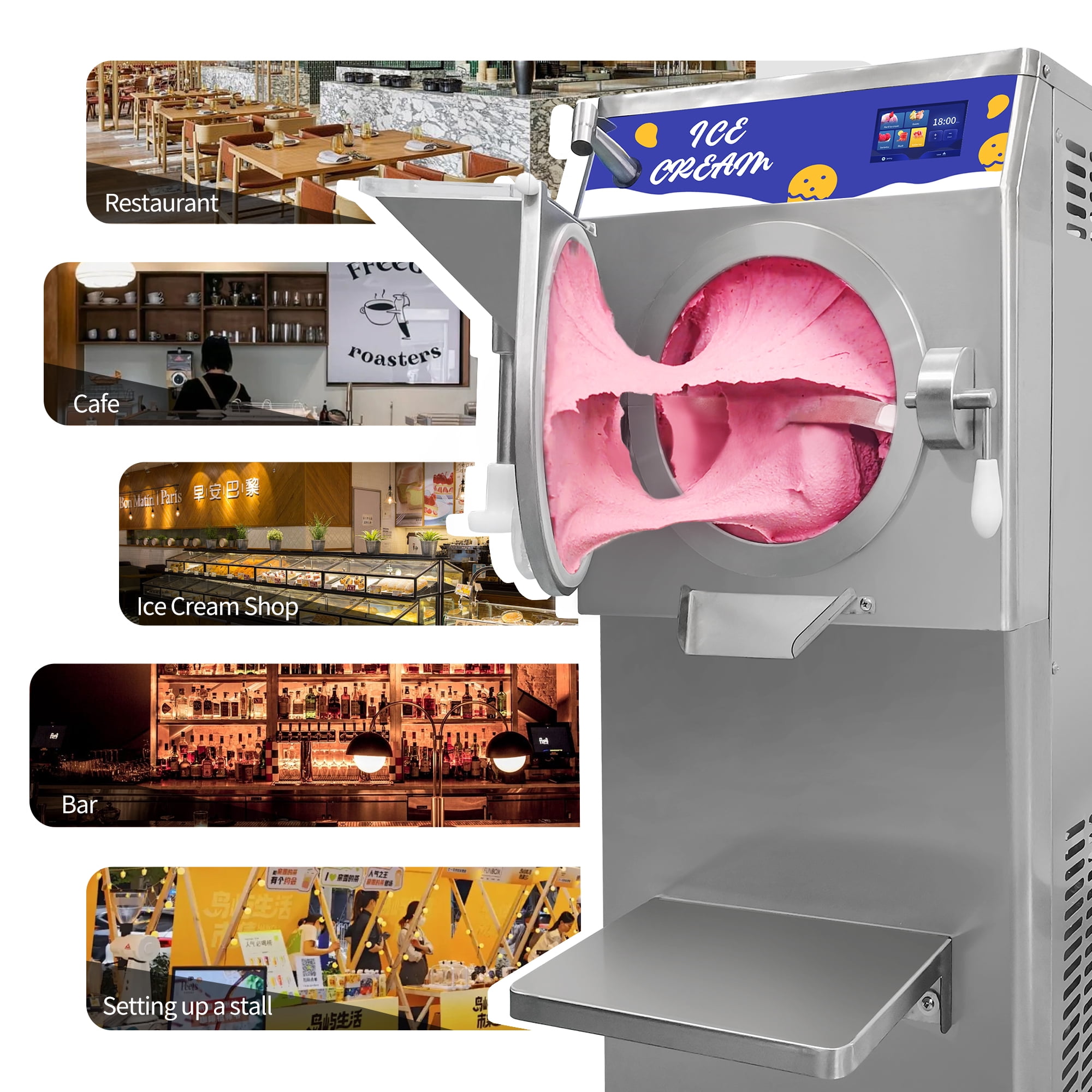 Mvckyi Commercial Hard Serve Ice Cream Machine, 12L 13 Gallon Per Hour Italian Ice Cream Maker, Gelato Hard Ice Cream Machine, 5 Programs Mult-Function, Thick Stainless Steel Hinged Door, 2200W