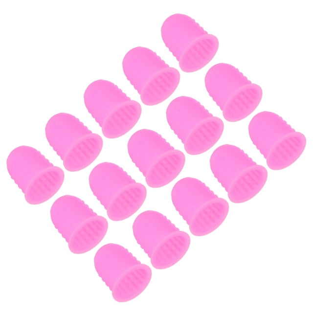 Protector de puntas de dedo de silicona Uxcell, paquete de 15, cubiertas de dedos, almohadillas de guardia, dedales para contar en la oficina, tamaño mediano rosa